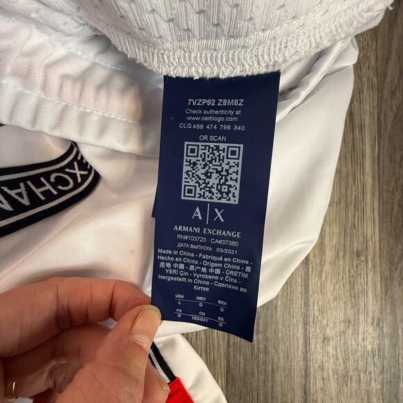 ARMAni EXChange White Side-Logo Track Pants Red Snap Hem Men’s Rare - Picture 5 of 8